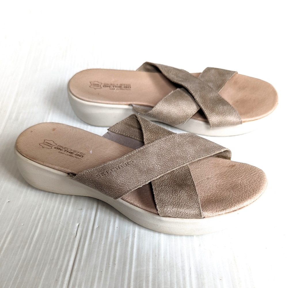SKECHERS on-the-go luxe collection leather slide sandals